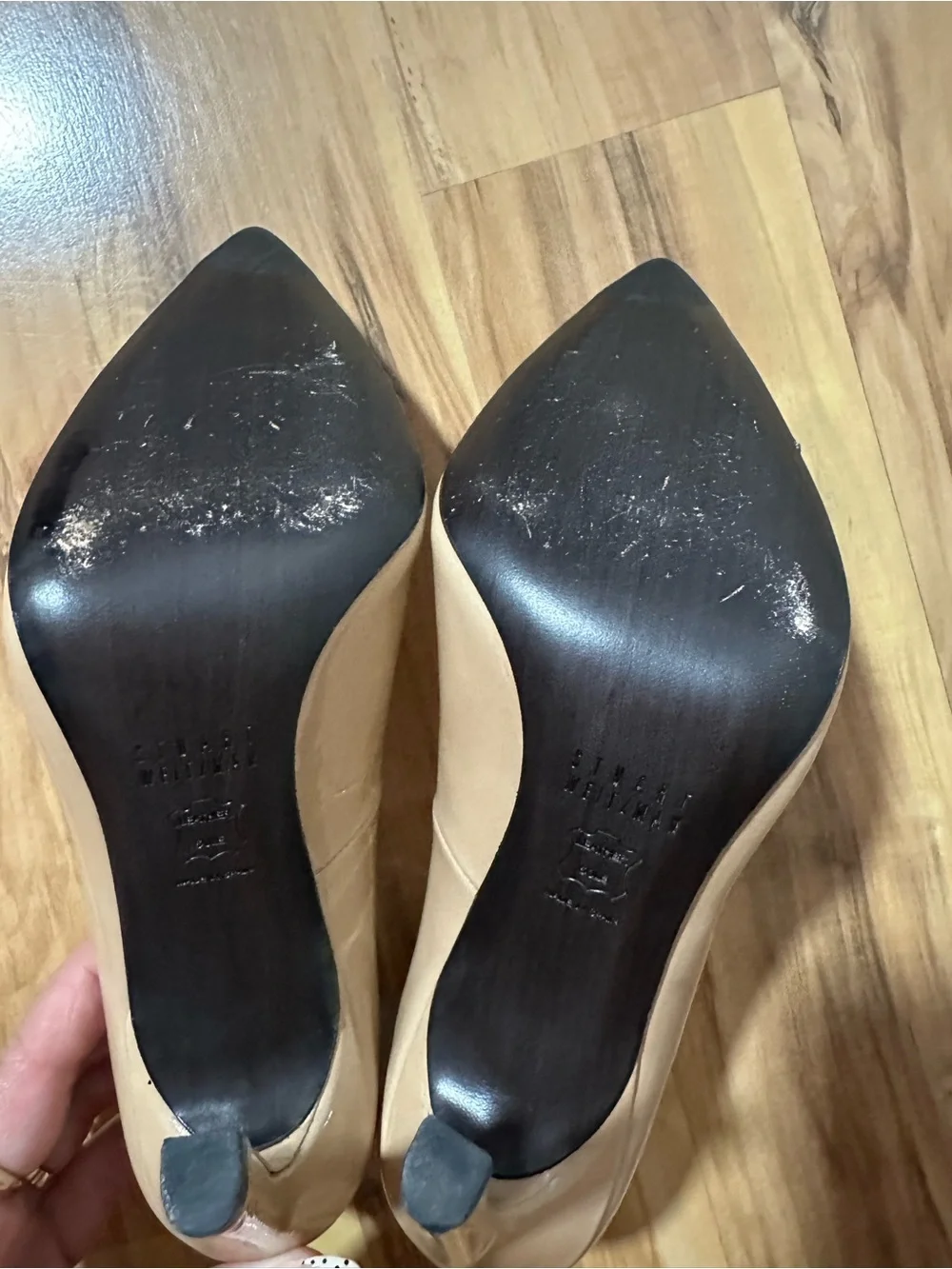 Stuart Weitzman Nude Patent Leather Pointed Toe Stiletto Pumps Size 6M